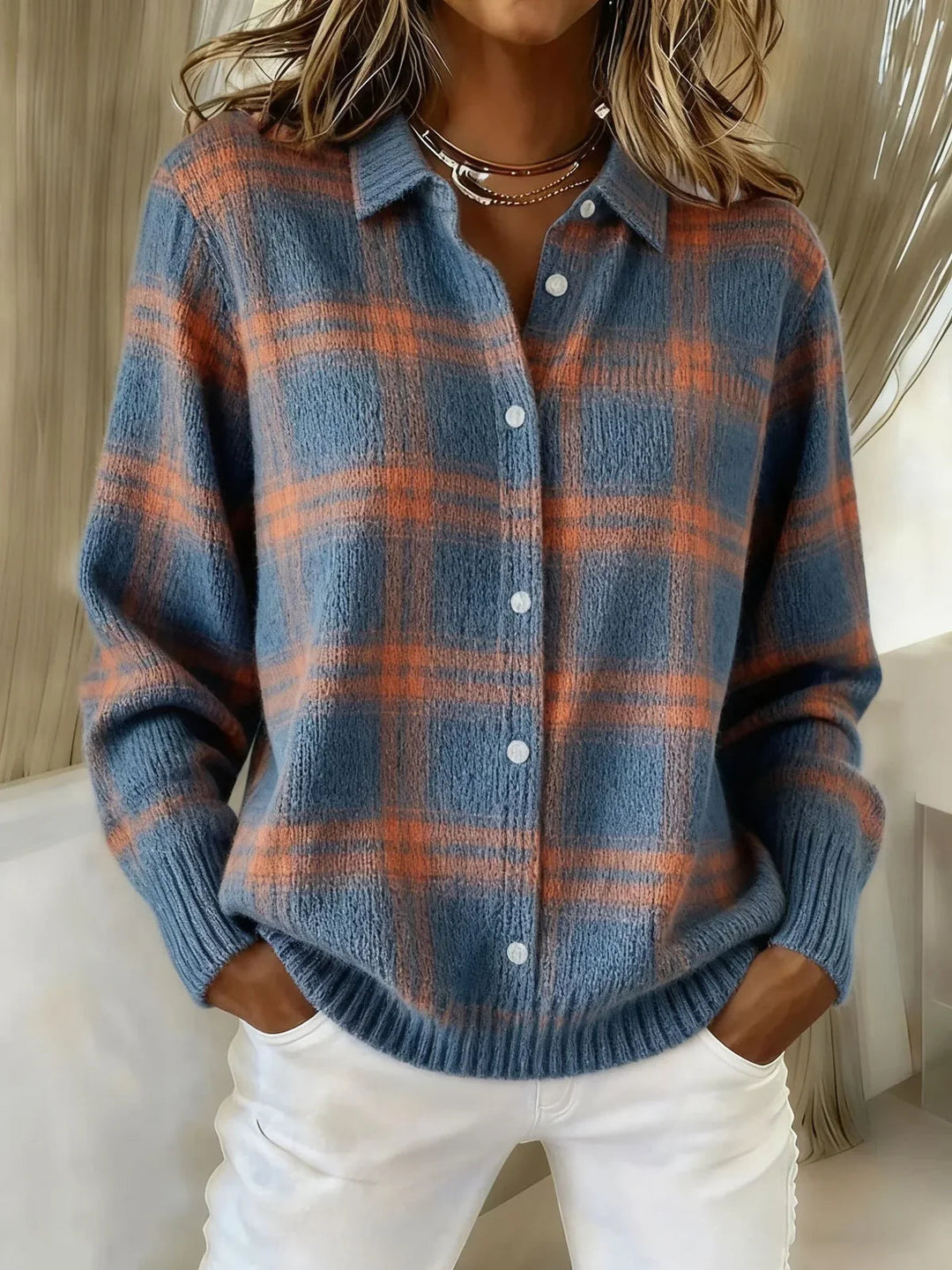 Klara | Karierte Hemdjacke aus Strick