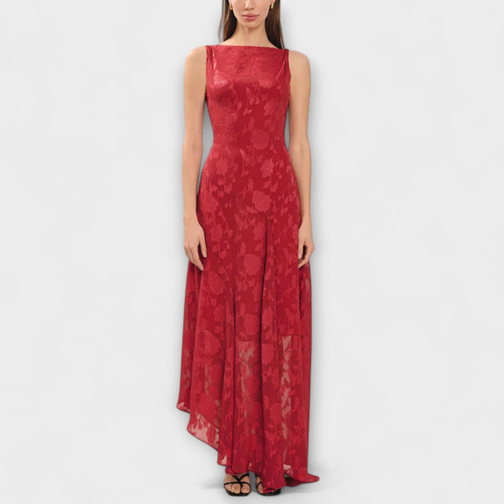 Renate | Elegantes Rückenfreies Schnür-Jacquard-Maxikleid