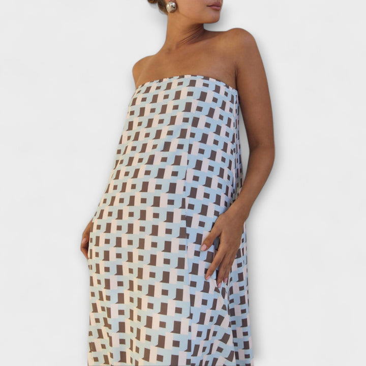 Marta | Einzigartiges geometrisches schulterfrei Maxi-Kleid