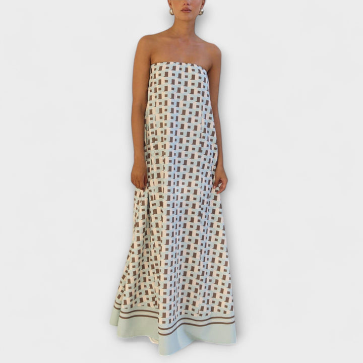 Marta | Einzigartiges geometrisches schulterfrei Maxi-Kleid