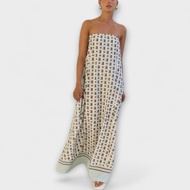 Marta | Einzigartiges geometrisches schulterfrei Maxi-Kleid