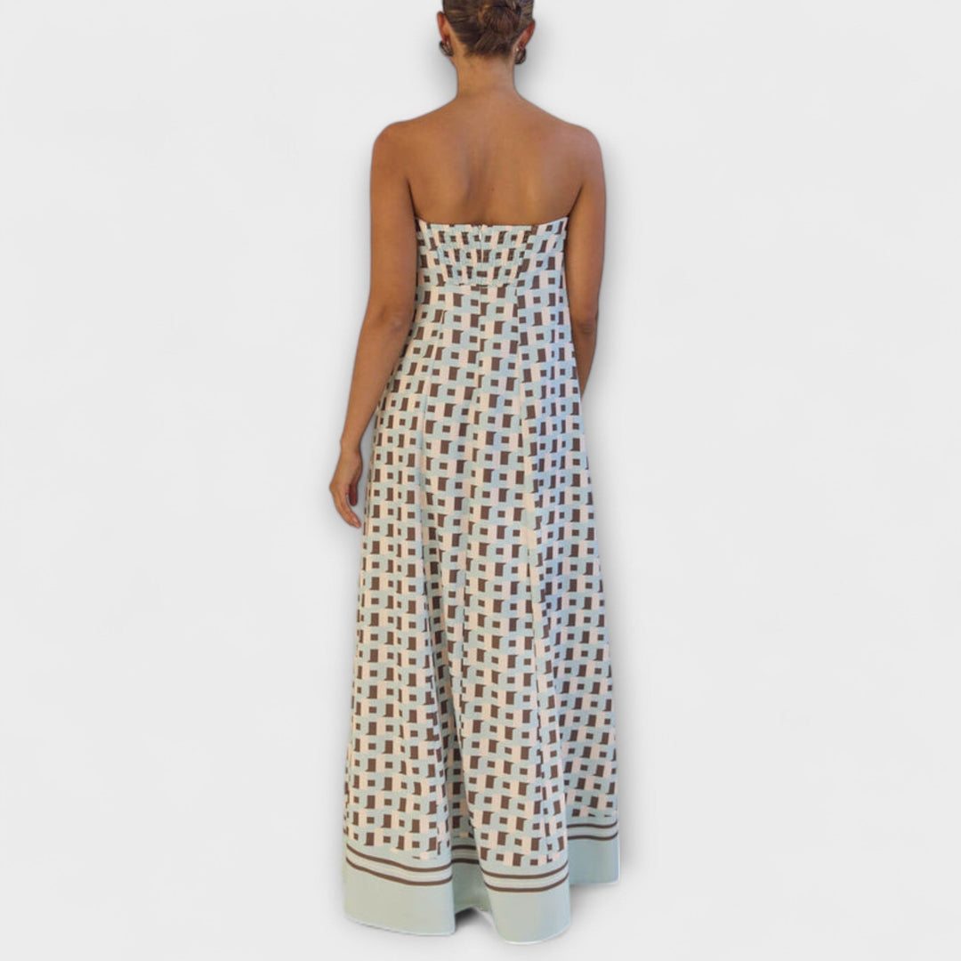 Marta | Einzigartiges geometrisches schulterfrei Maxi-Kleid
