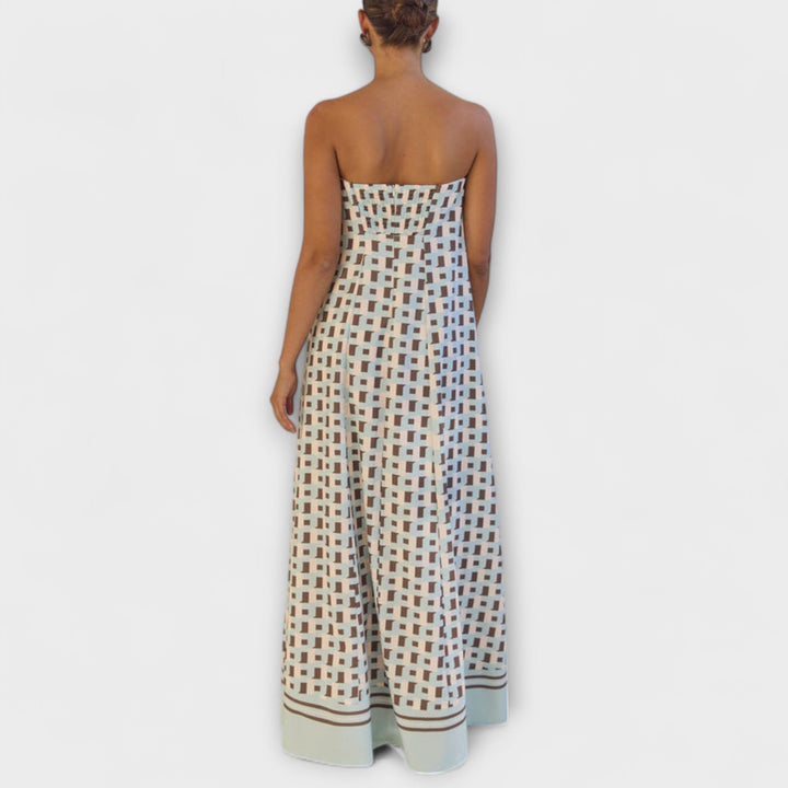 Marta | Einzigartiges geometrisches schulterfrei Maxi-Kleid