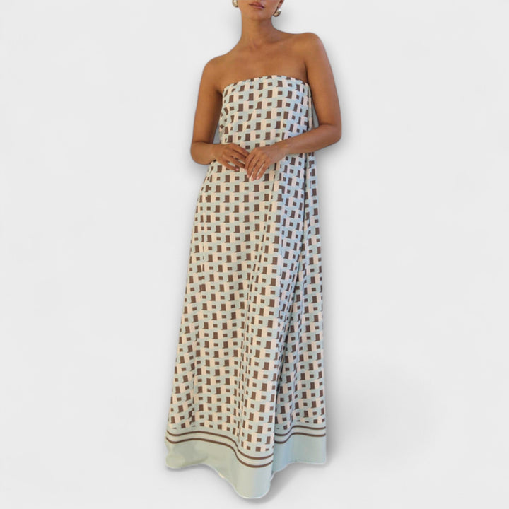 Marta | Einzigartiges geometrisches schulterfrei Maxi-Kleid