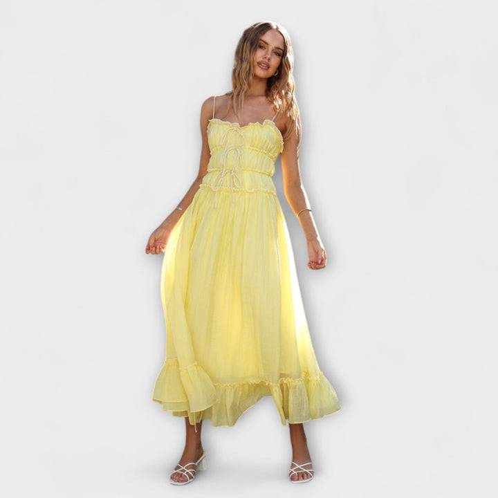 Wanda | Rüschengesäumtes ärmelloses Midikleid