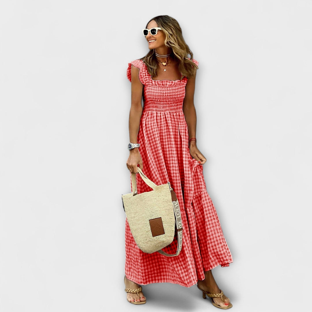 Emilia | Kariertes Maxikleid mit Rüschensleeves