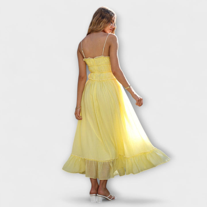 Wanda | Rüschengesäumtes ärmelloses Midikleid