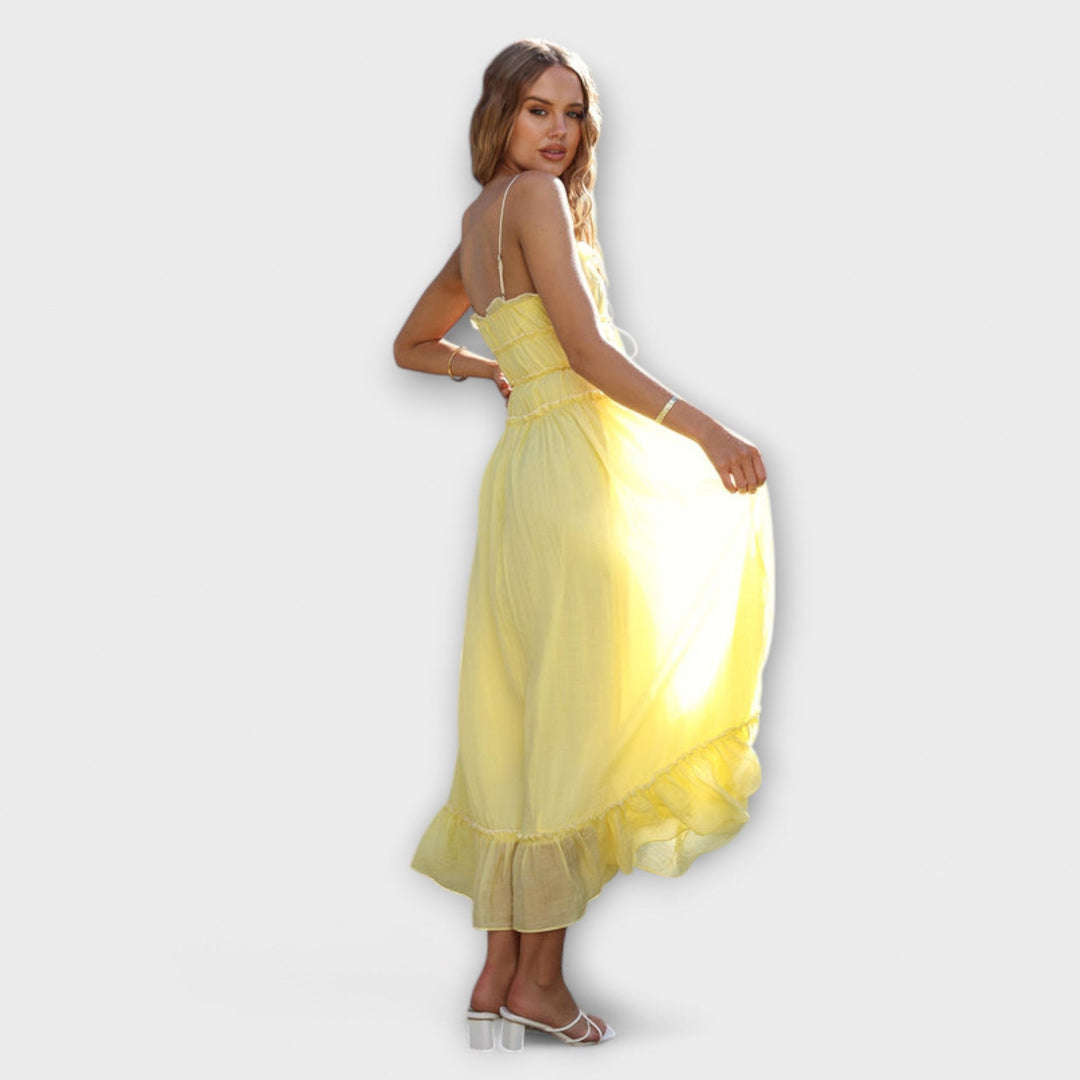 Wanda | Rüschengesäumtes ärmelloses Midikleid