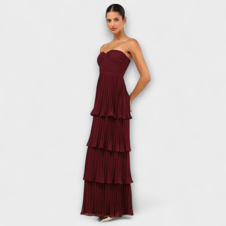 Gudrun | Trägerloses, gestuftes Maxikleid