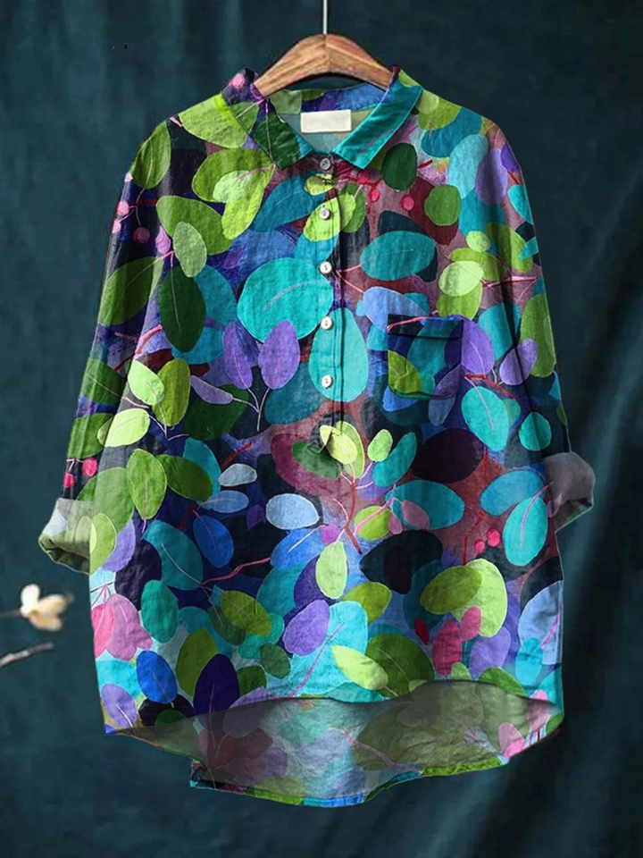 Maria | Lässige Damenbluse mit Waldkunst-Druck