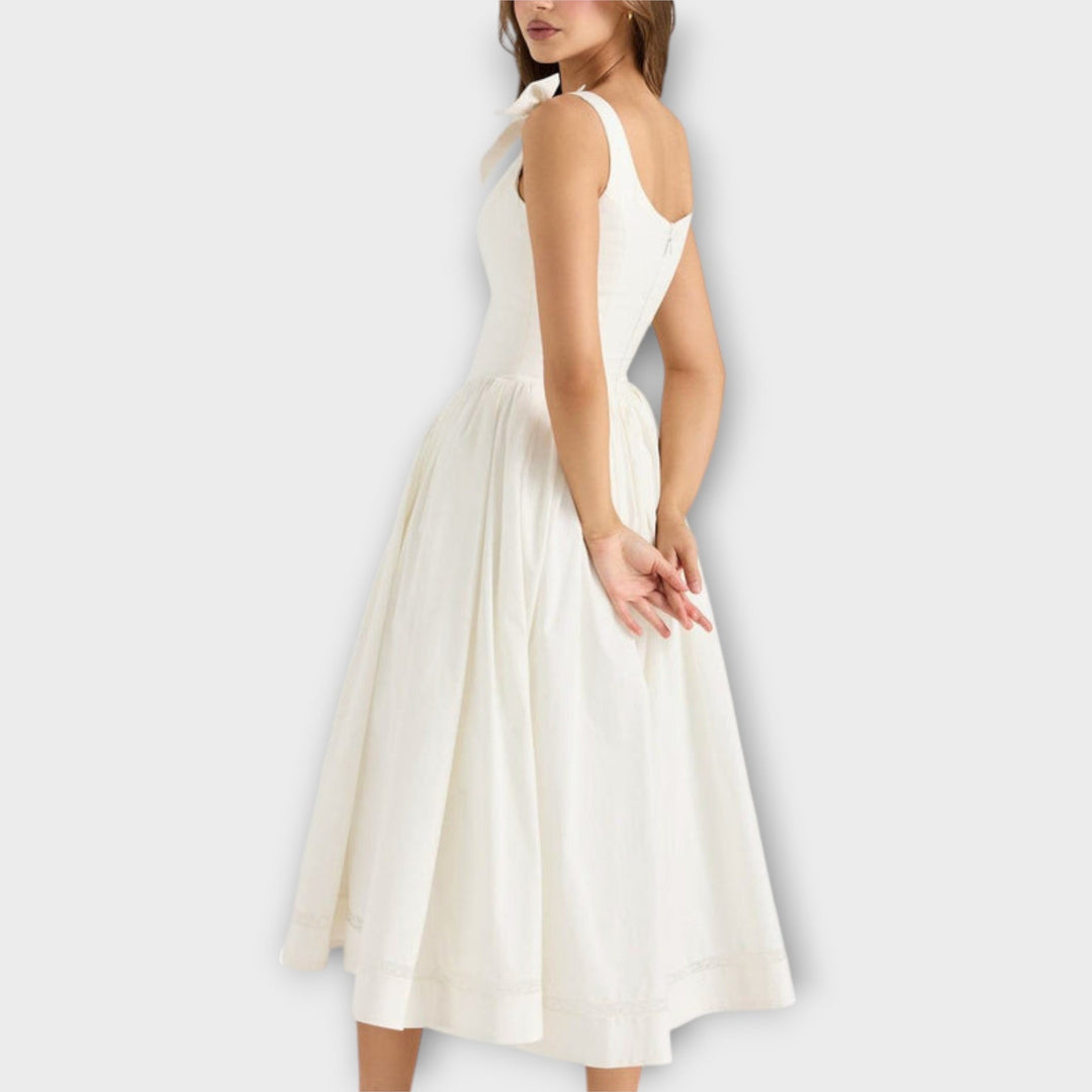 Karin | Weißes Midi-Kleid mit Schleifendetail