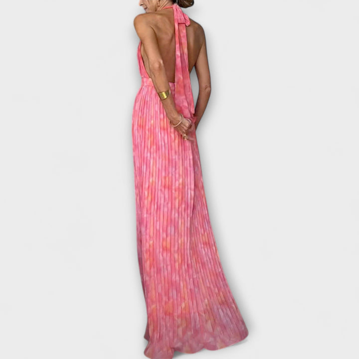 Mathilda | Schickes Halter Neck V-Ausschnitt Plissiertes Maxikleid
