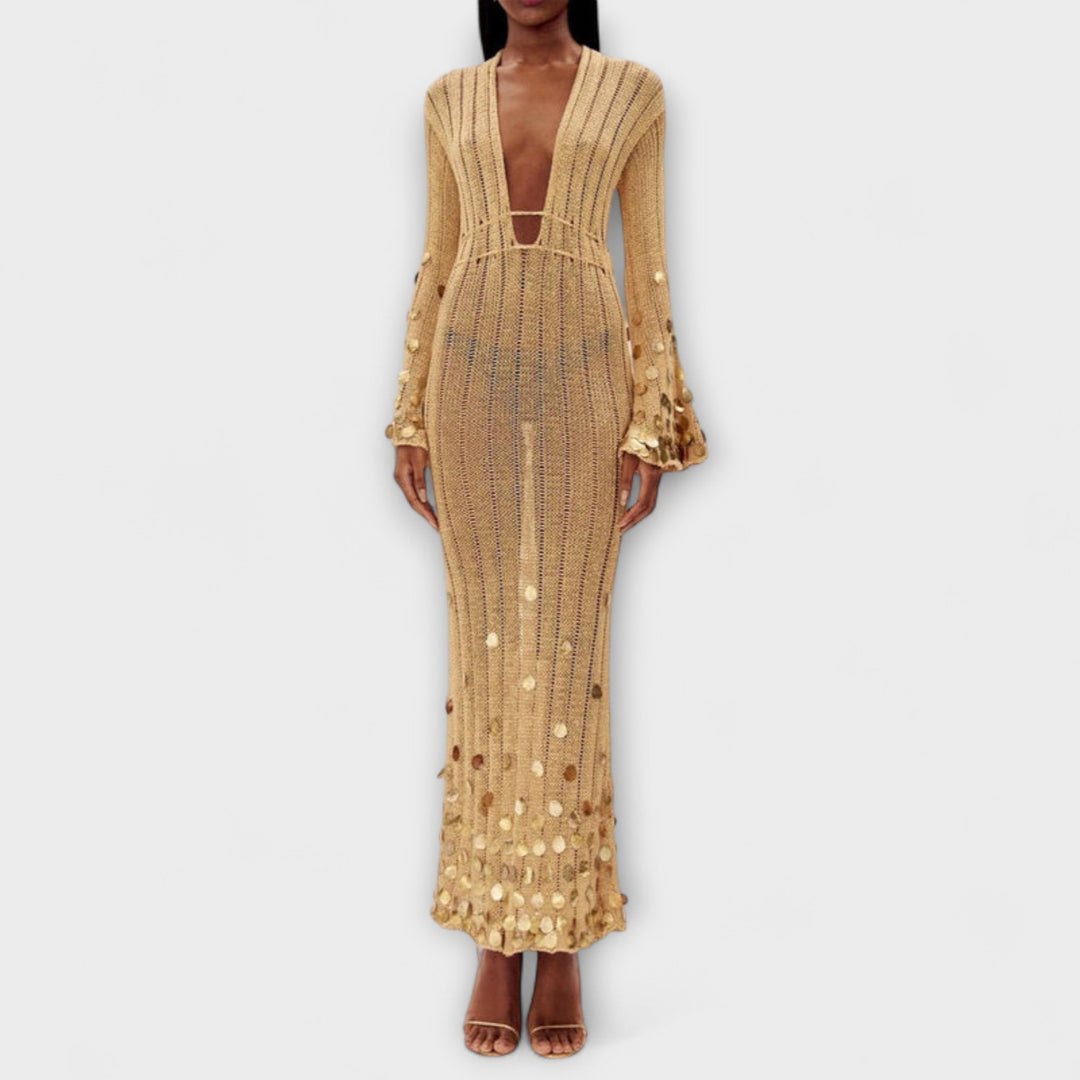 Theresa | Gold Strick Maxikleid von Dolly