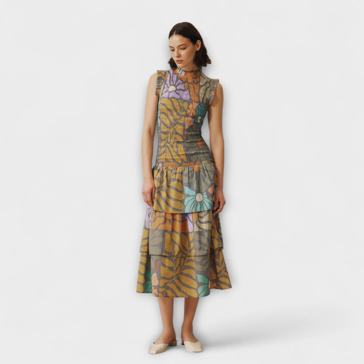 Anja | Mehrfarbiges Botanisches Midikleid