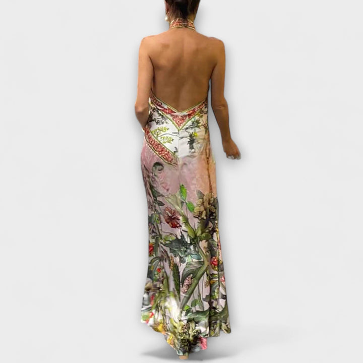 Helena | Blumenmuster Ärmelloses Offenes Rücken Maxikleid