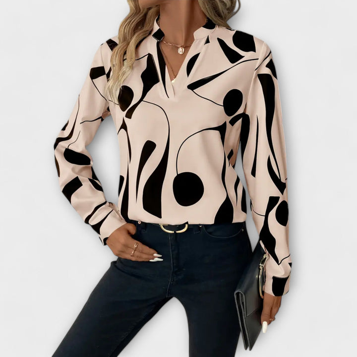 Lieselotte | Elegante langärmelige Bluse mit spitzem Ausschnitt