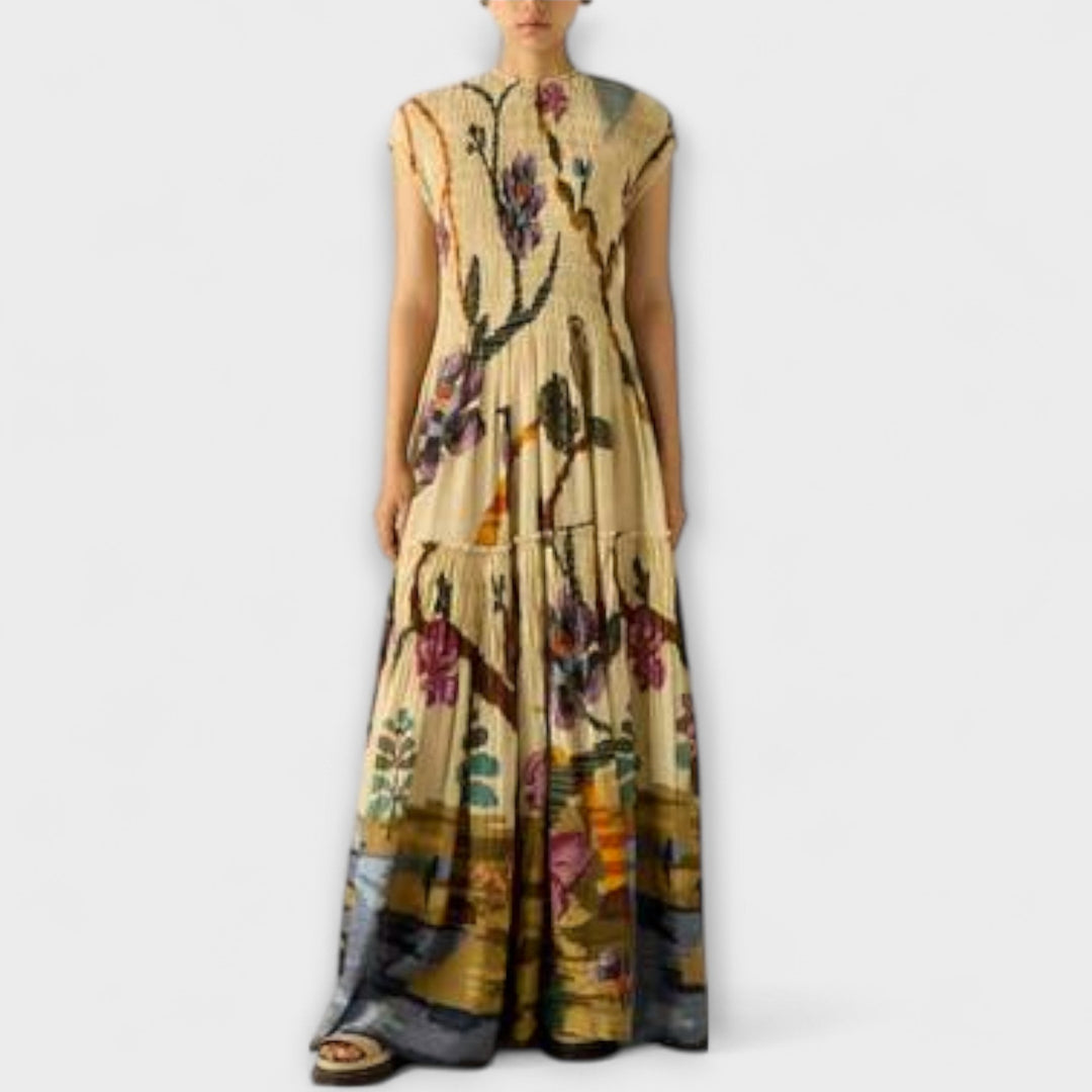 Lilly | Maxikleid mit plissiertem Druckdesign
