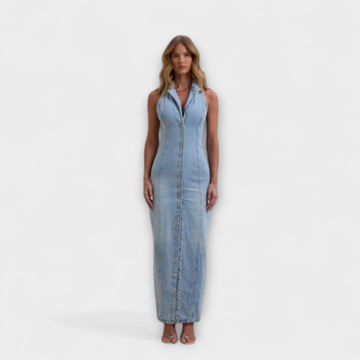 Minna | Mid Wash Jeans Maxikleid
