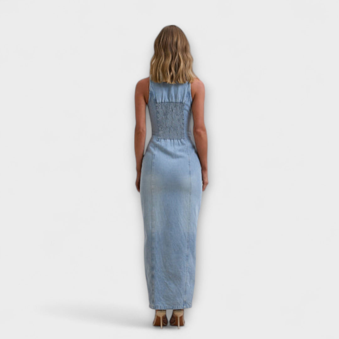 Minna | Mid Wash Jeans Maxikleid