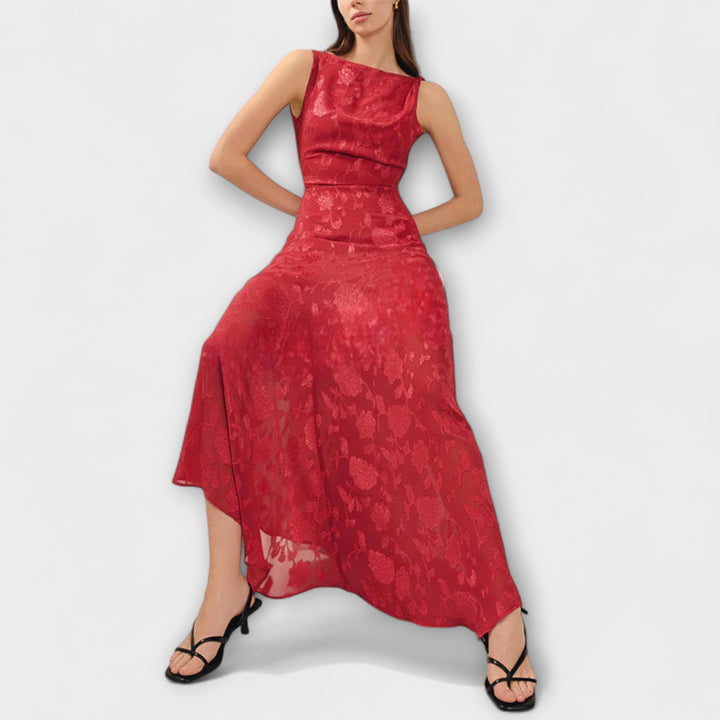 Renate | Elegantes Rückenfreies Schnür-Jacquard-Maxikleid