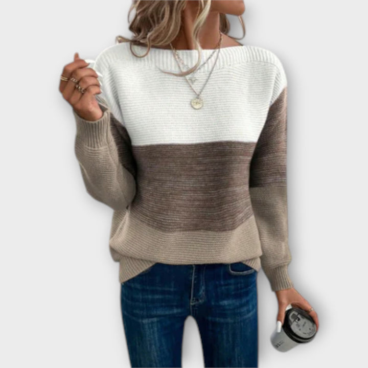 Henrike | Eleganter dreifarbiger Patchwork-Pullover