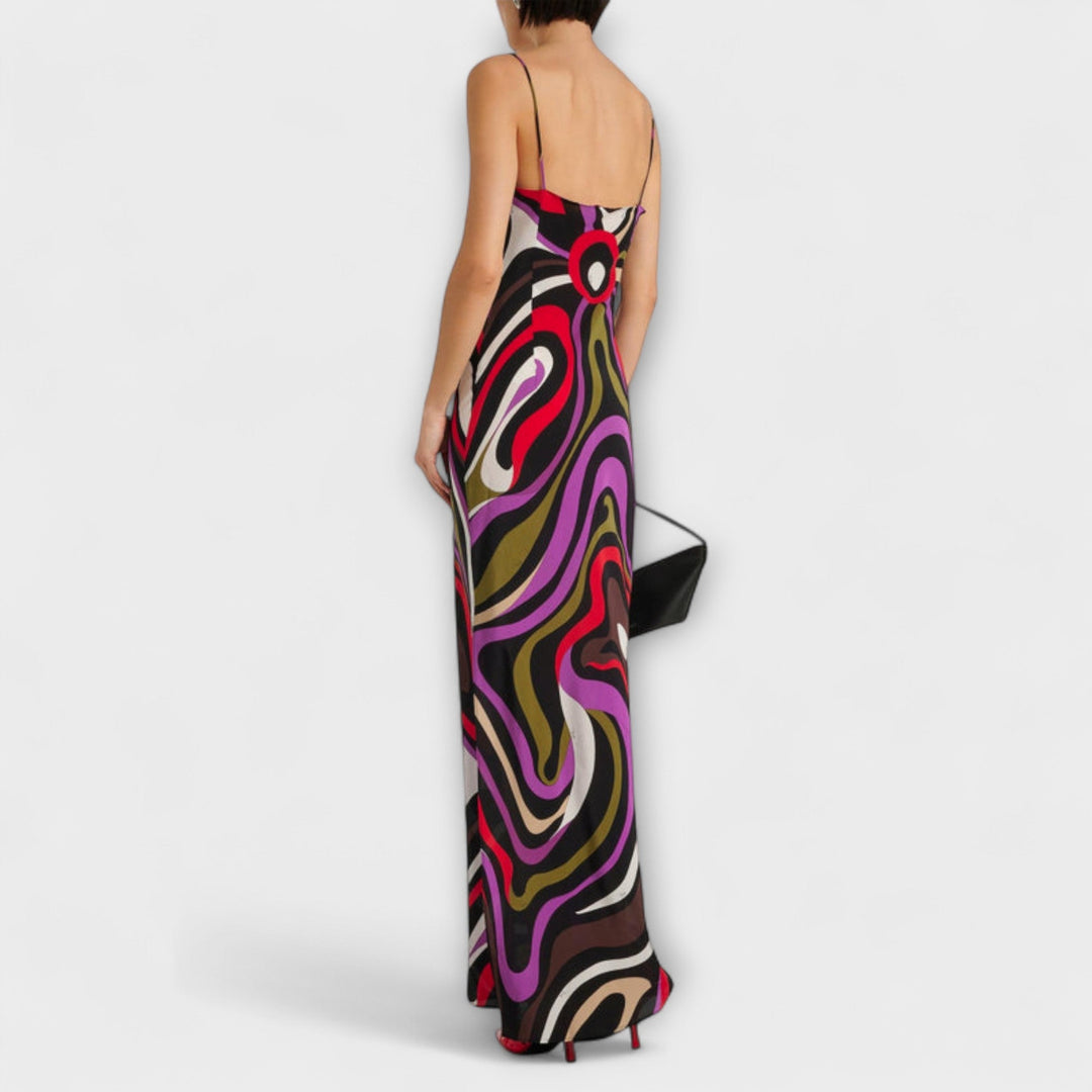 Hildegard | Maxi-Kleid im Marmor-Druck