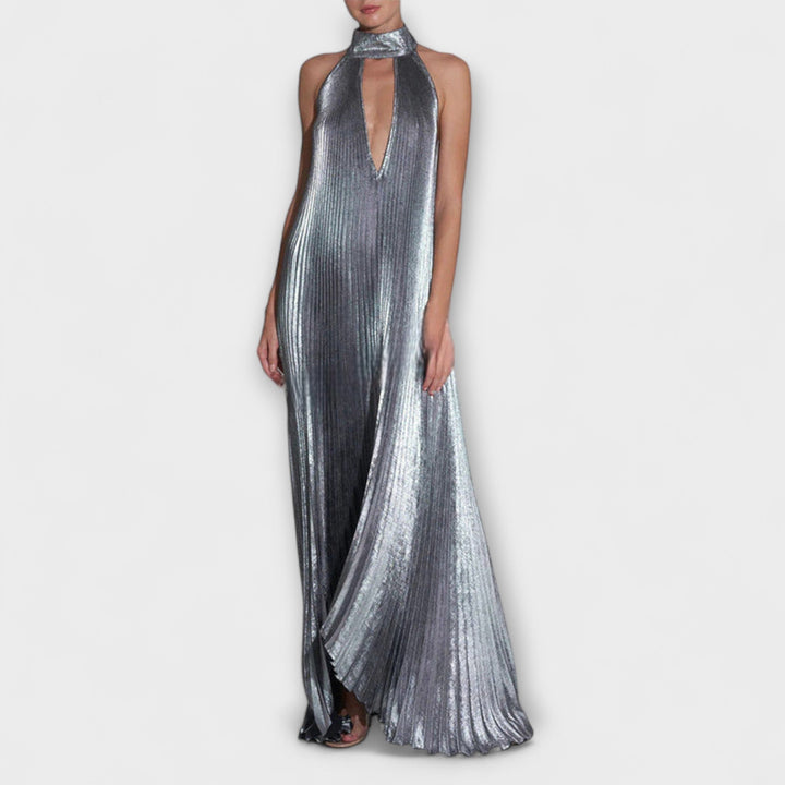 Anke | Metallic Falten A-Linie Maxikleid