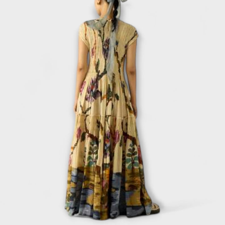 Lilly | Maxikleid mit plissiertem Druckdesign