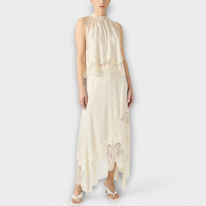 Natalie | Bluse mit Spitzenbesatz und plissiertem Ausschnitt im Set