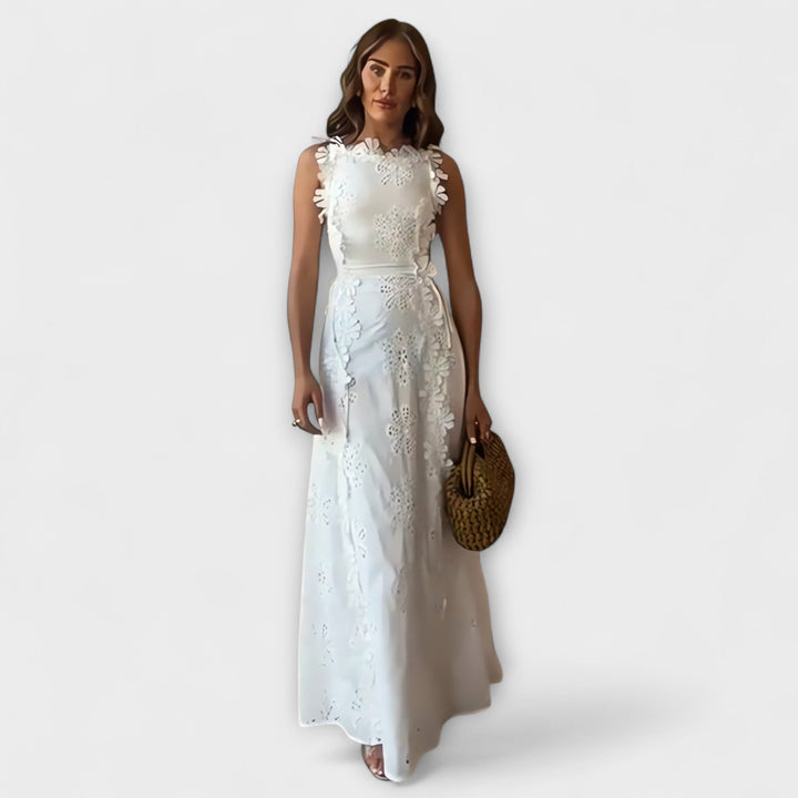 Tamara | Maxikleid mit Spitzenblumenmuster und Bindegurten