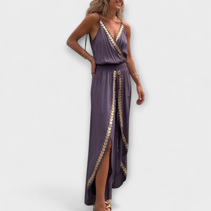 Sylvia | Donatila V-Ausschnitt Overall mit Stickerei und offenen Beinen