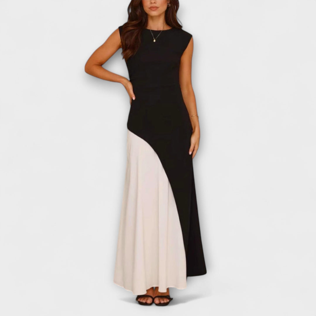 Regina | Monochrome Farbblock Taillenkleid