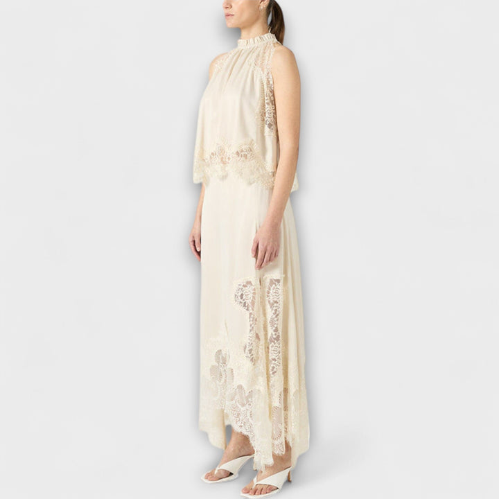Natalie | Bluse mit Spitzenbesatz und plissiertem Ausschnitt im Set