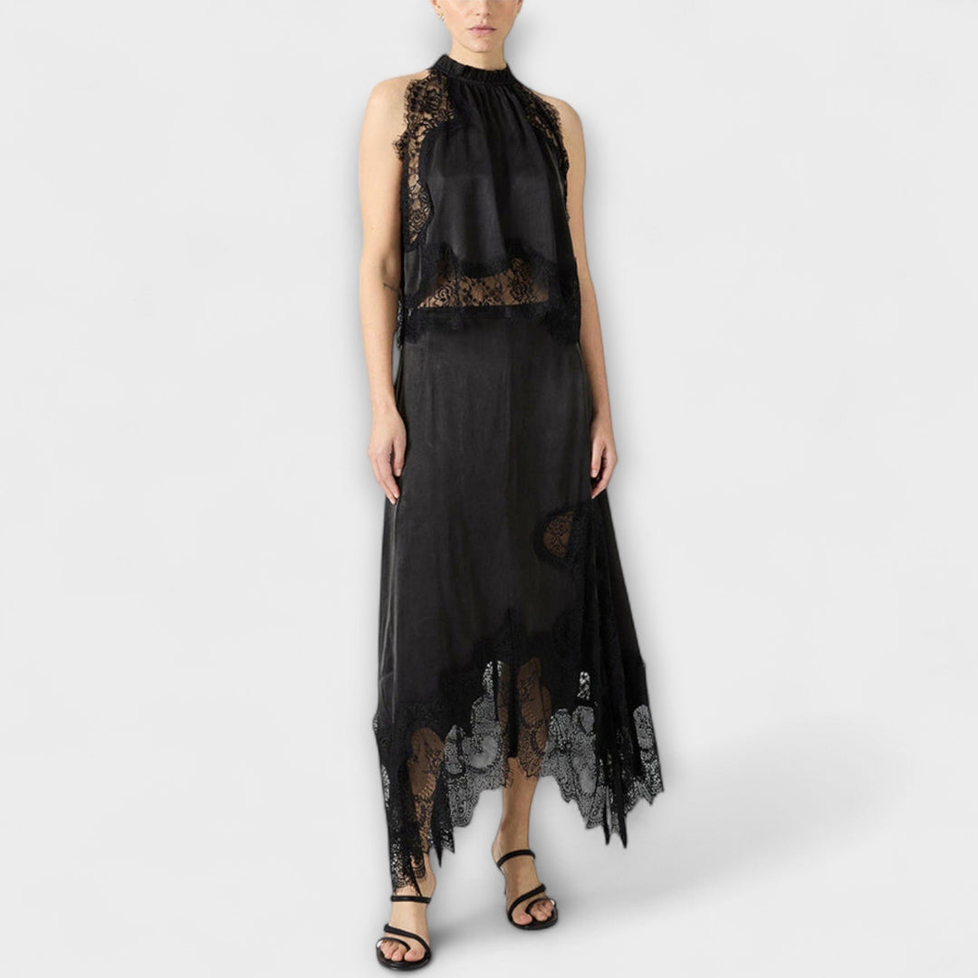 Natalie | Bluse mit Spitzenbesatz und plissiertem Ausschnitt im Set