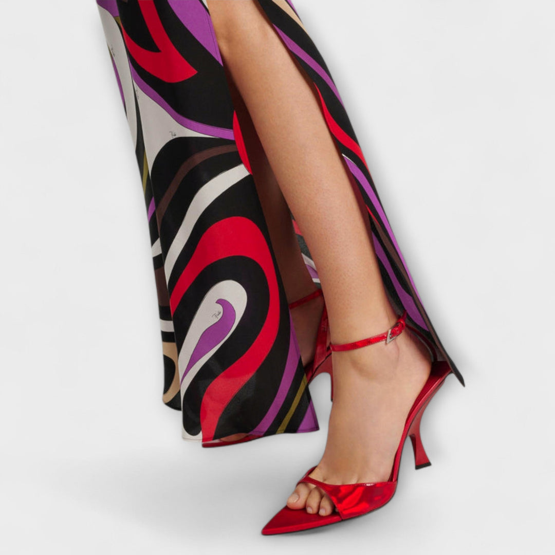 Hildegard | Maxi-Kleid im Marmor-Druck