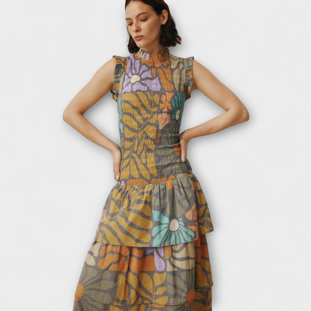 Anja | Mehrfarbiges Botanisches Midikleid