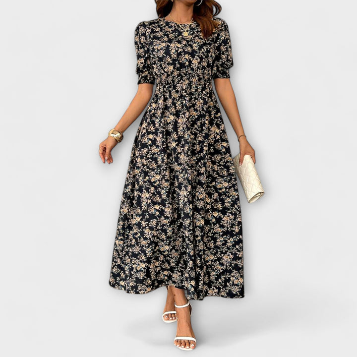 Reinhild | Kleid mit Rundhalsausschnitt und Blumenmuster