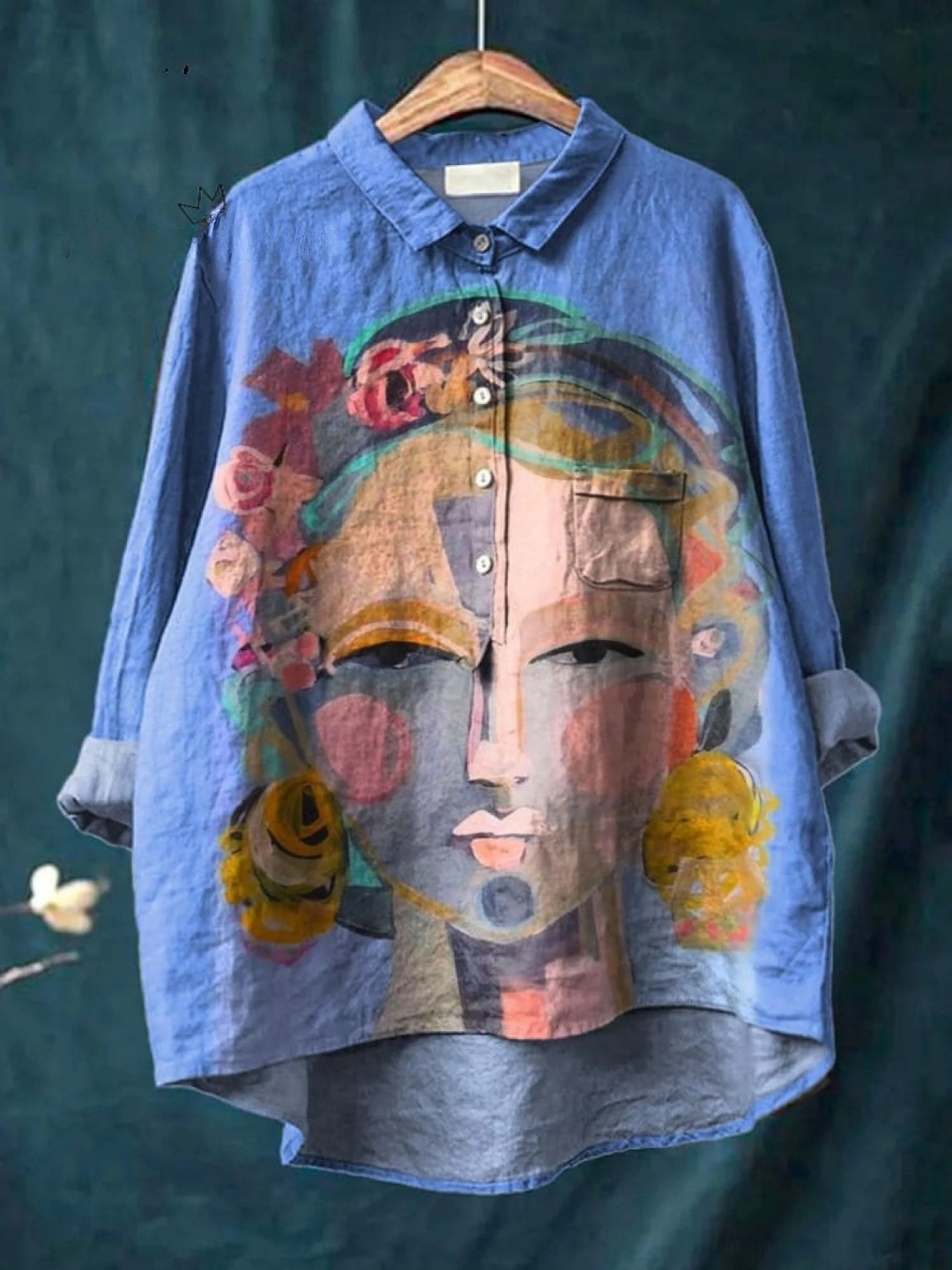 Elena | Lässiges T-Shirt mit Frida-Porträt in Ölmalerei-Druck