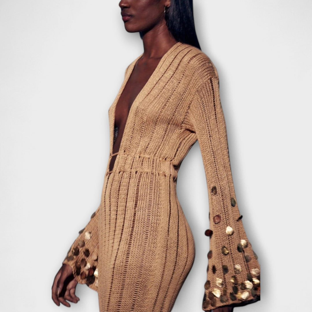 Theresa | Gold Strick Maxikleid von Dolly