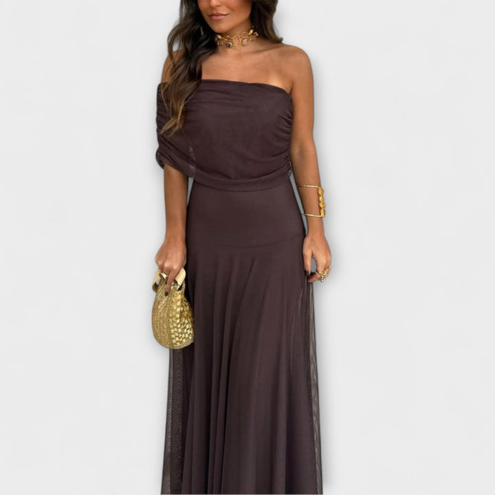 Angelika | Toledo Ein-Schulter Mesh Maxikleid
