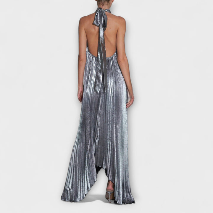 Anke | Metallic Falten A-Linie Maxikleid