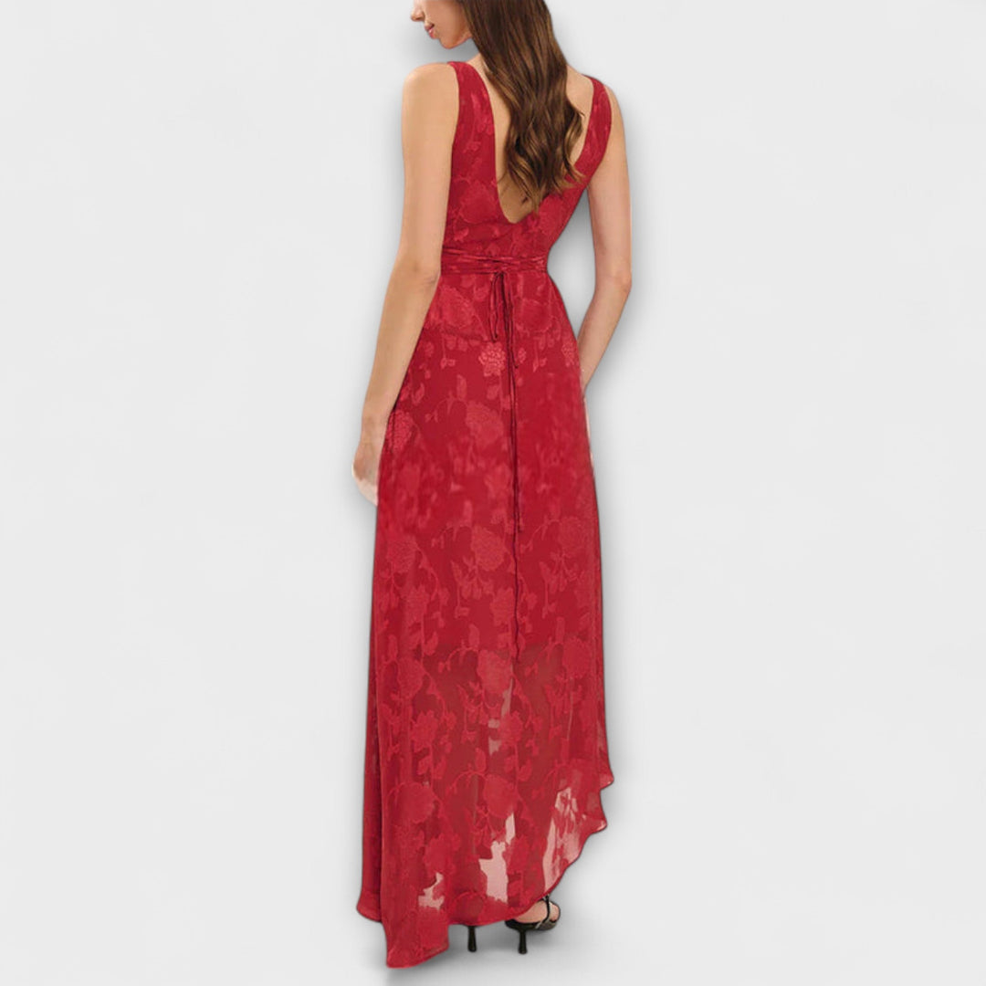Renate | Elegantes Rückenfreies Schnür-Jacquard-Maxikleid