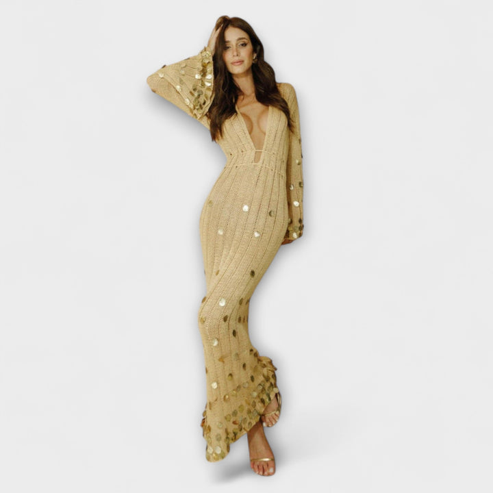 Theresa | Gold Strick Maxikleid von Dolly