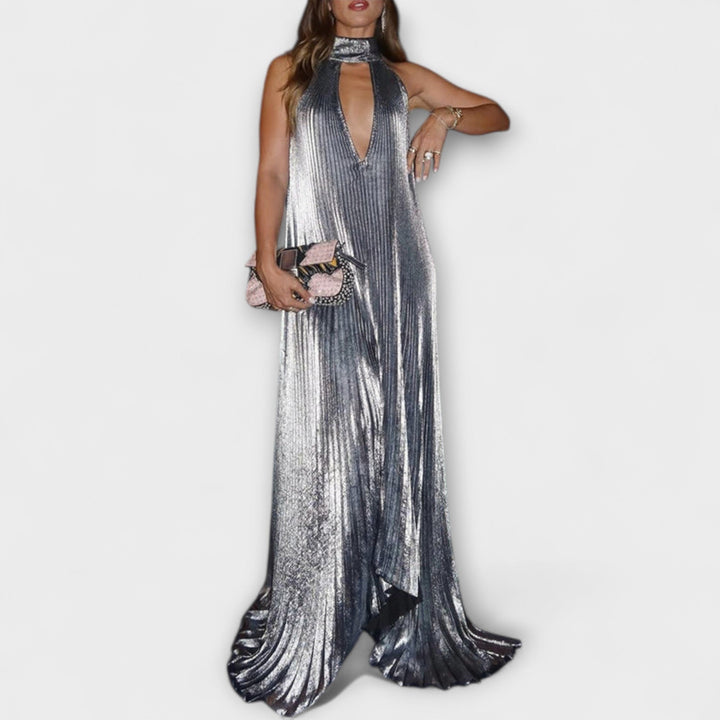 Anke | Metallic Falten A-Linie Maxikleid