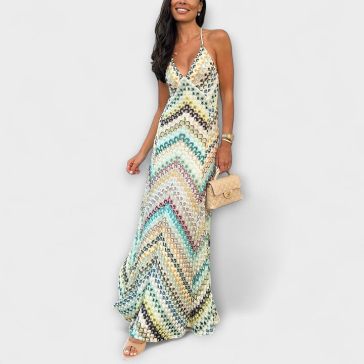 Laura | Missoni Buntes Fischgrätenmuster Maxikleid