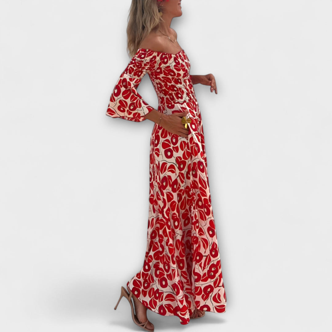 Mareike | schulterfrei Kleid mit Meeresblumen