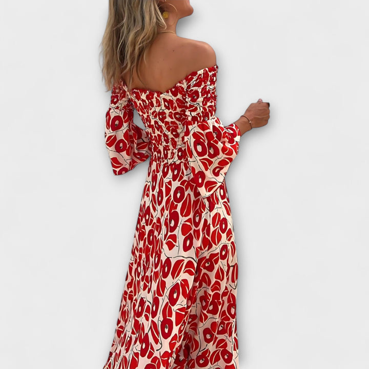 Mareike | schulterfrei Kleid mit Meeresblumen
