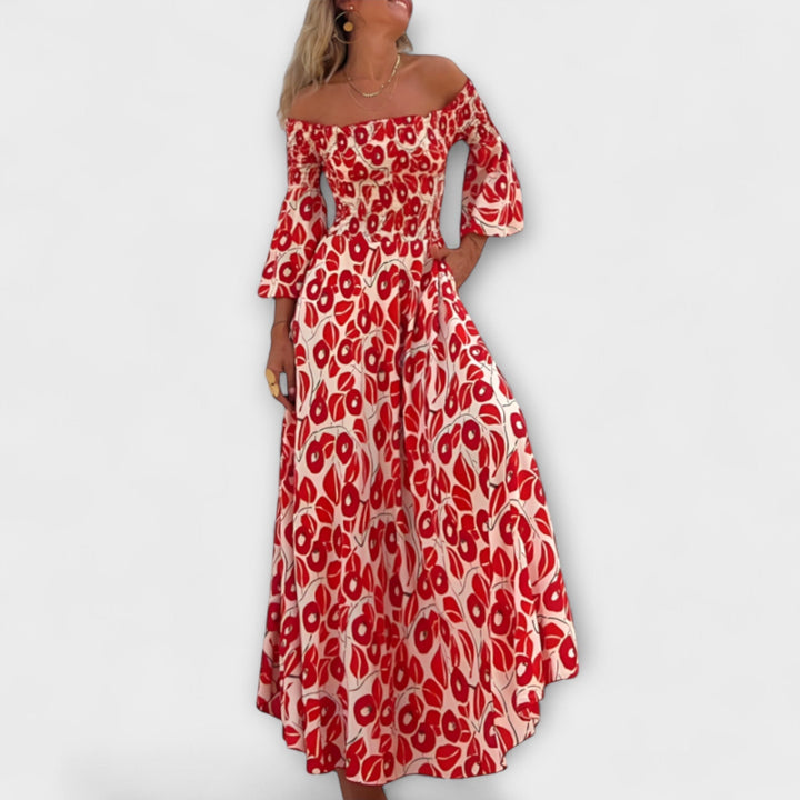 Mareike | schulterfrei Kleid mit Meeresblumen