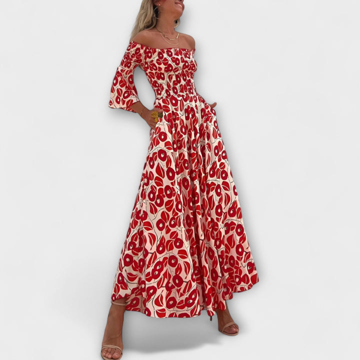 Mareike | schulterfrei Kleid mit Meeresblumen
