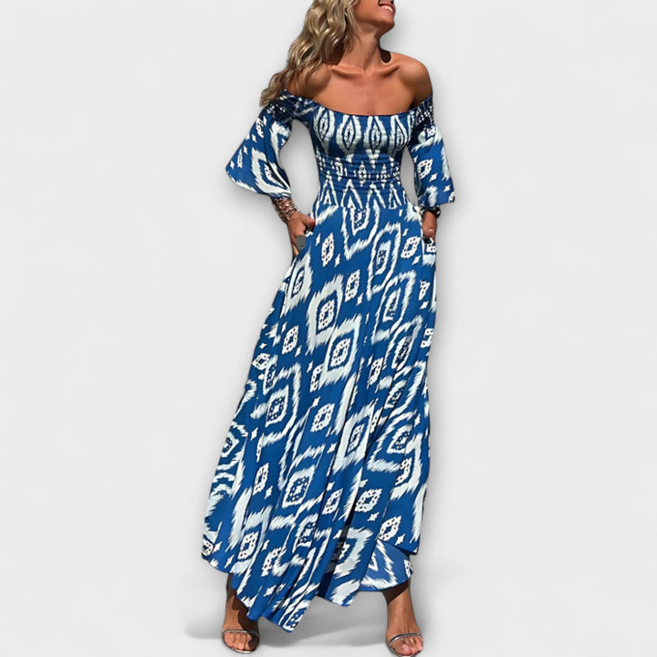 Mareike | schulterfrei Kleid mit Meeresblumen
